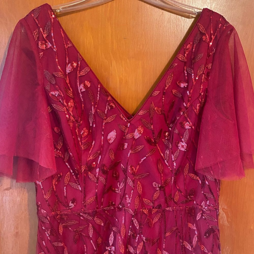 Burgundy sequin gown Size 16. Never worn.